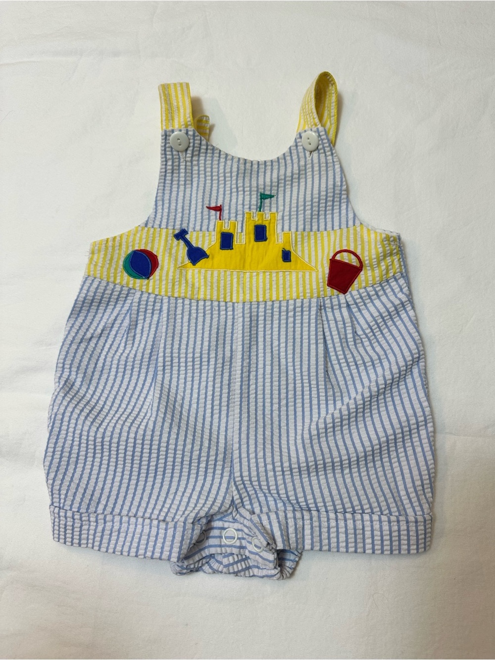 Vintage Striped Seersucker Sandcastle Summer Baby Romper Jon Jons 6m (no size)